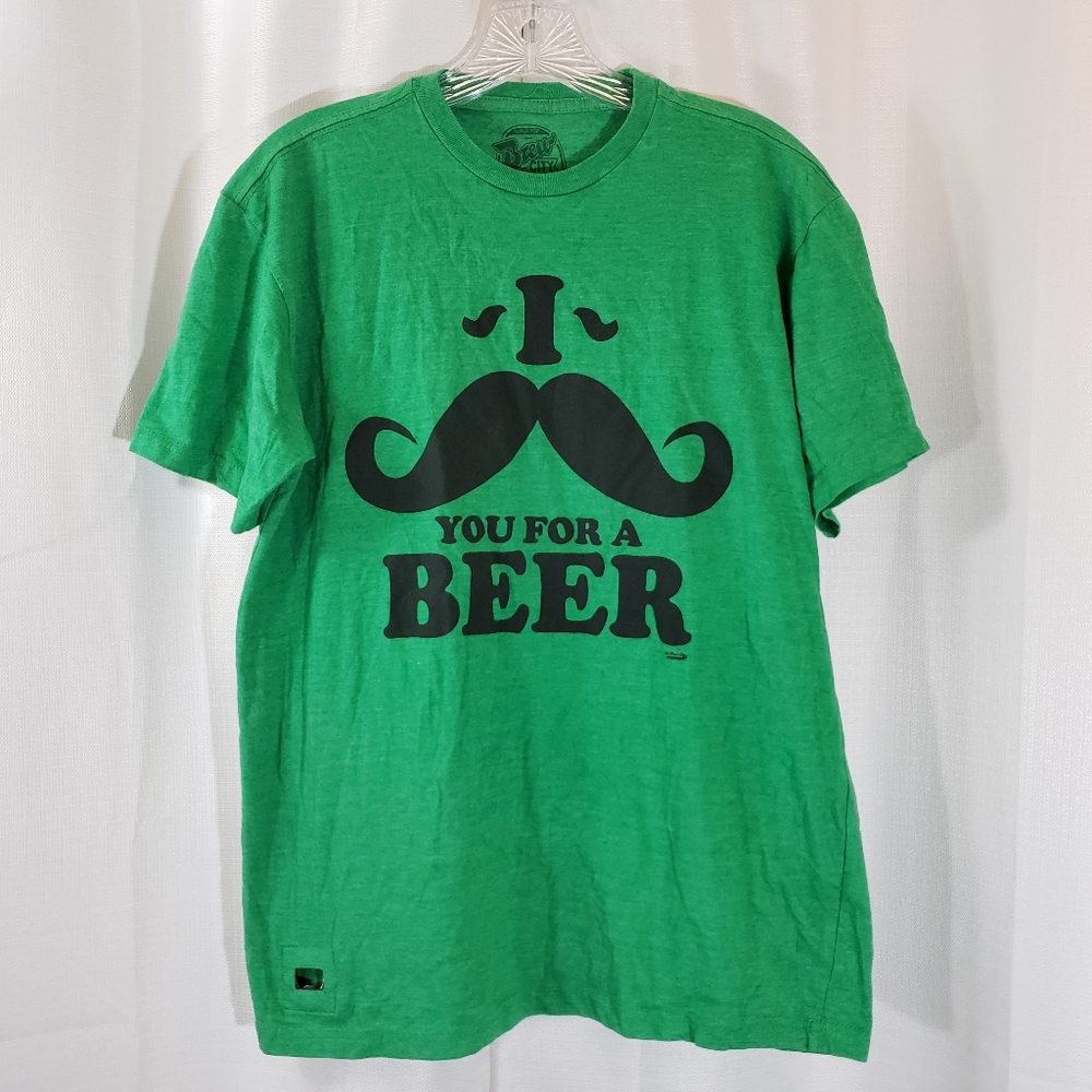Large Brew City Green Shirt Black Graphic Tee w/ Bottle Opener